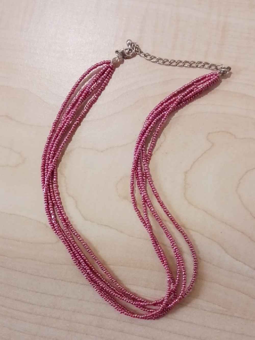 Source Unknown Pink Multi-Strand Beaded Necklace with Silver-Tone Chain